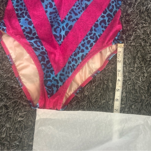 Hot pink paisleys and blue cheetah print one piece Gottex Swimsuit size 10 - Picture 2 of 12